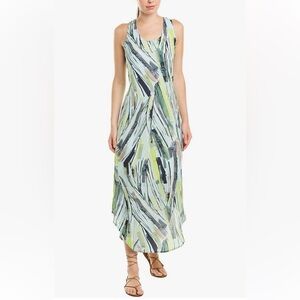 Nic + Zoe Multi Color Green Sleeveless Rounded Hem Palm Maxi Dress Size S $188